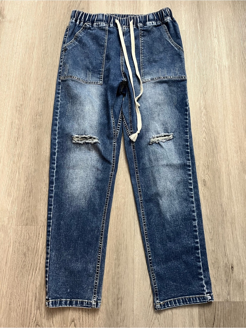 🔥269–Women’s Distressed Indigo Blue Denim Jogger Jeans